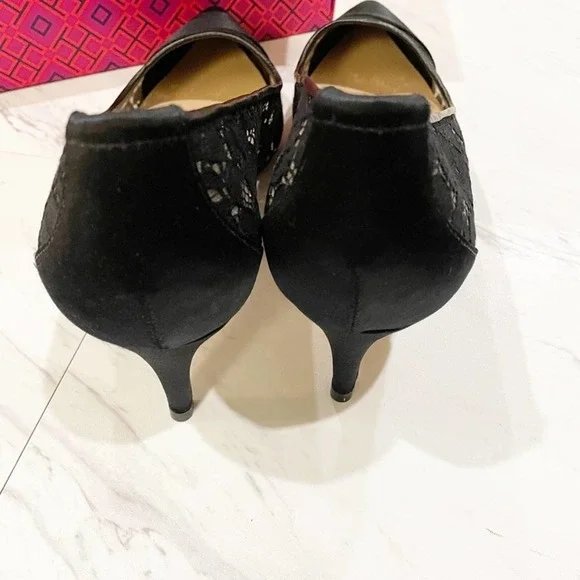 Tory Burch Glenna Pump Lace/Satin Black Size 10.5 - Picture 7 of 15